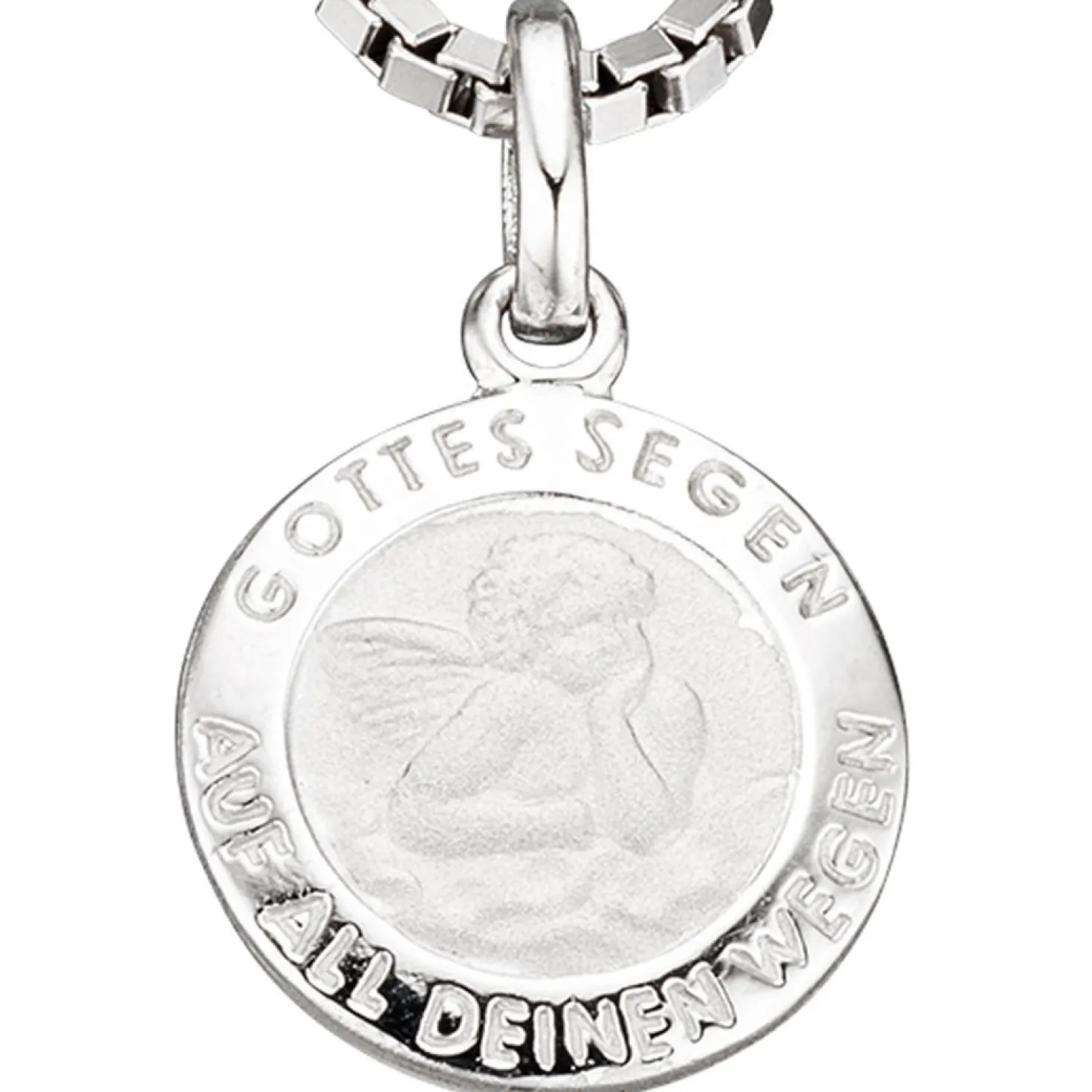 Amulett Anhänger Engel Schutzengel aus 925 Silber teilmattiert rund Kinder
