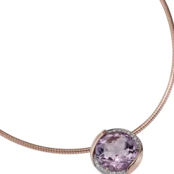 Anhänger Amethyst lila & 16 Diamanten 0.08Ct Brillanten 585 Gold Rotgold