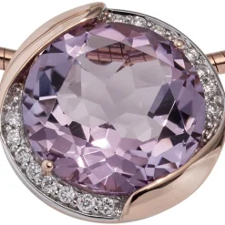 Anhänger Amethyst lila & 16 Diamanten 0.08Ct Brillanten 585 Gold Rotgold