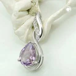 Anhänger Amethyst mit Zirkonia 27x10mm aus 925 Silber rhodiniert glänzend