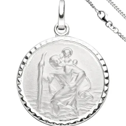 Anhänger Amulett Medaille Christopherus Schutzpatron & Halskette 42cm 925 Silber