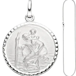 Anhänger Amulett Medaille Christopherus Schutzpatron & Halskette 42cm 925 Silber