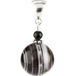 Anhänger aus Augenachat & Onyx & 925 Silber Brillenachat grau schwarz Damen