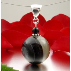 Anhänger aus Augenachat & Onyx & 925 Silber Brillenachat grau schwarz Damen