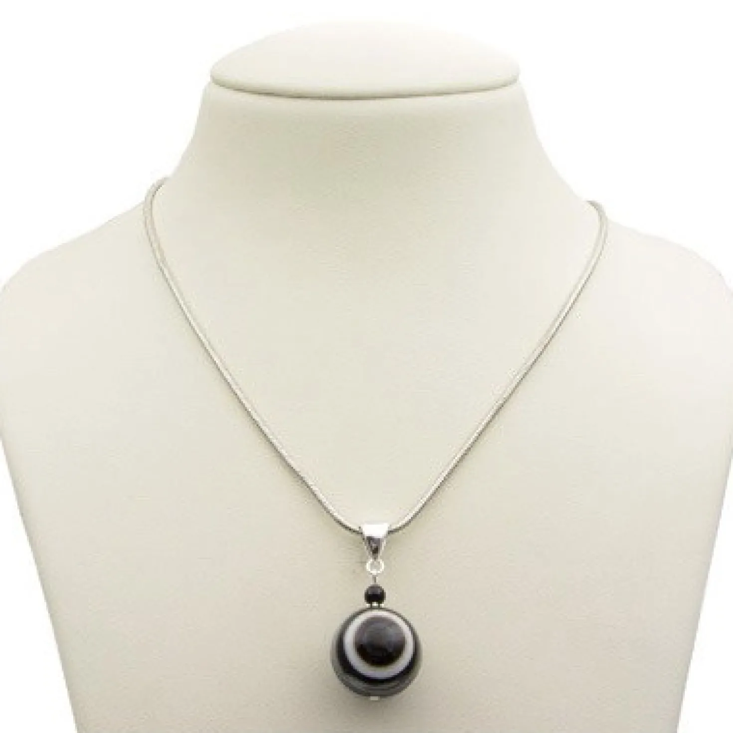 Anhänger aus Augenachat & Onyx & 925 Silber Brillenachat grau schwarz Damen