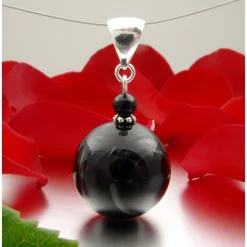 Anhänger aus Augenachat & Onyx & 925 Silber Brillenachat grau schwarz Damen