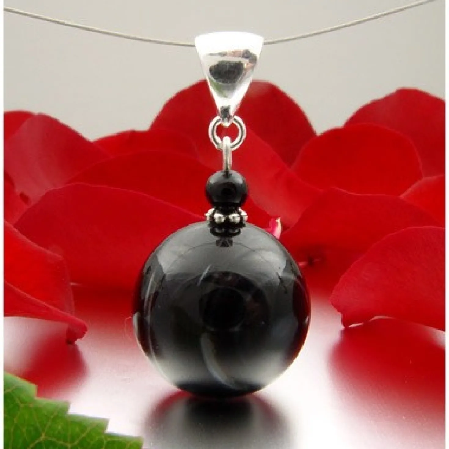 Anhänger aus Augenachat & Onyx & 925 Silber Brillenachat grau schwarz Damen