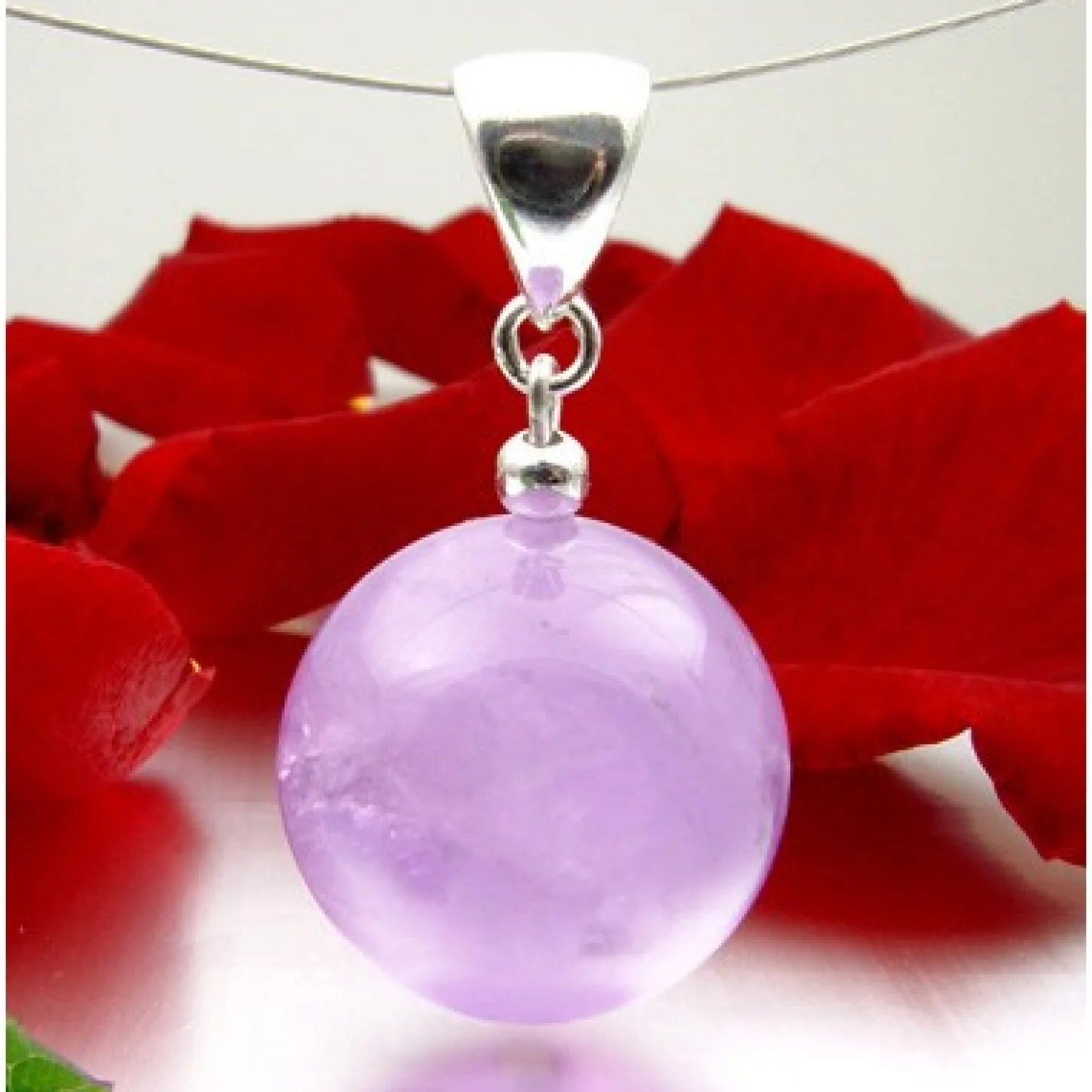 Anhänger aus echtem Amethyst Kugel hell violett flieder Ø16mm & 925 Silber