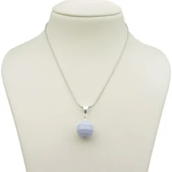Anhänger aus echtem Chalzedon Bandachat & 925er Silber, Ø16mm, hellblau
