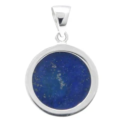 Anhänger aus Edelstein Lapis-Lazuli blau 925 Silber rhodiniert rund mit Wölbung