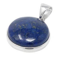Anhänger aus Edelstein Lapis-Lazuli blau 925 Silber rhodiniert rund mit Wölbung