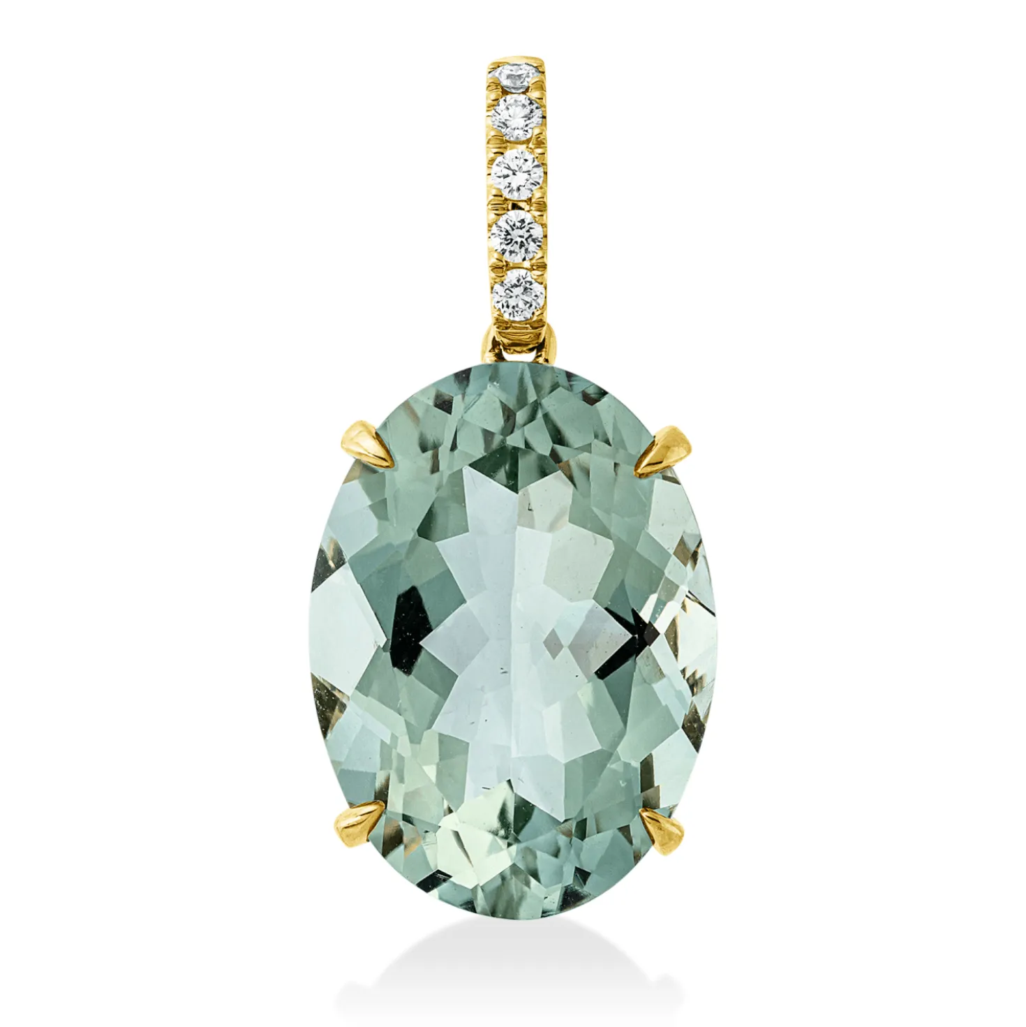 Anhänger aus 750 Gelbgold Amethyst 11,4ct grün 5 Brillanten 0,1ct TW-SI 27x13,1mm