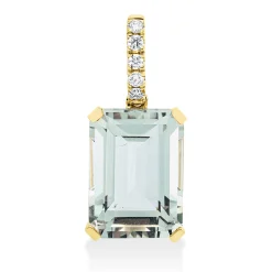 Anhänger aus 750 Gelbgold Amethyst 6,8ct grün 5 Brillanten 0,1ct TW-SI 21,9x8,6mm