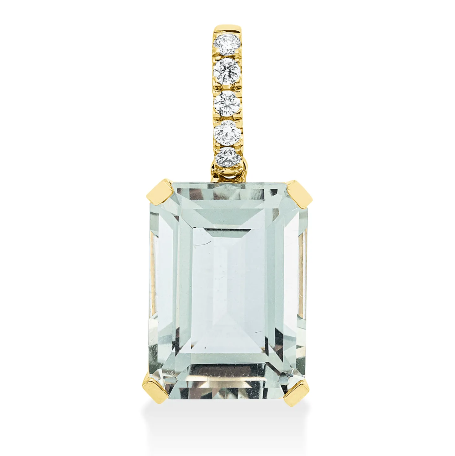 Anhänger aus 750 Gelbgold Amethyst 6,8ct grün 5 Brillanten 0,1ct TW-SI 21,9x8,6mm