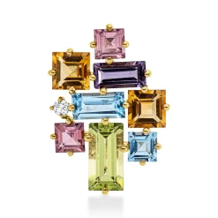 Anhänger aus 750 Gelbgold 8 Farbsteine 3,7ct mehrfarbig Brillant 0,04ct TW-SI