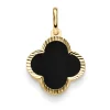 Anhänger aus 585 Gelbgold mit Blume Kleeblatt aus Onyx schwarz klein 15,5x24,5mm
