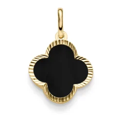 Anhänger aus 585 Gelbgold mit Blume Kleeblatt aus Onyx schwarz klein 15,5x24,5mm