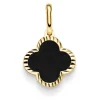 Anhänger aus 585 Gelbgold mit Blume Kleeblatt aus Onyx schwarz klein 12,5x20,5mm