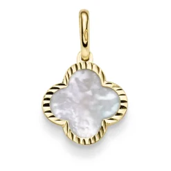 Anhänger aus 585 Gelbgold mit Blume Kleeblatt aus Perlmutt klein 12,5x20,5mm