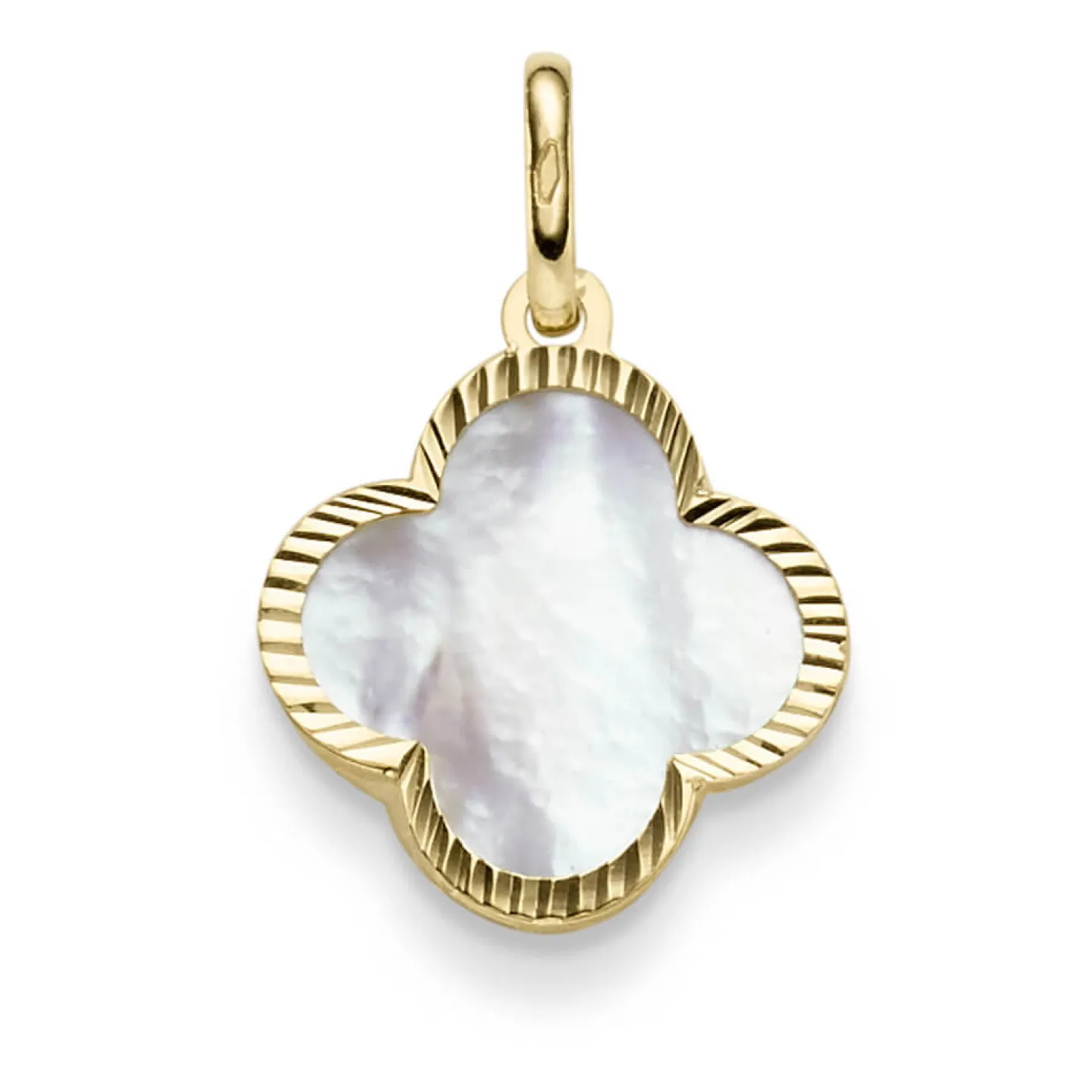 Anhänger aus 585 Gelbgold mit Blume Kleeblatt aus Perlmutt 15,5x24,5mm