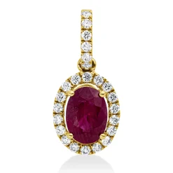 Anhänger aus 750 Gelbgold Rubin 1,01ct rot 24 Brillanten 0,2ct TW-SI 17,8x8mm
