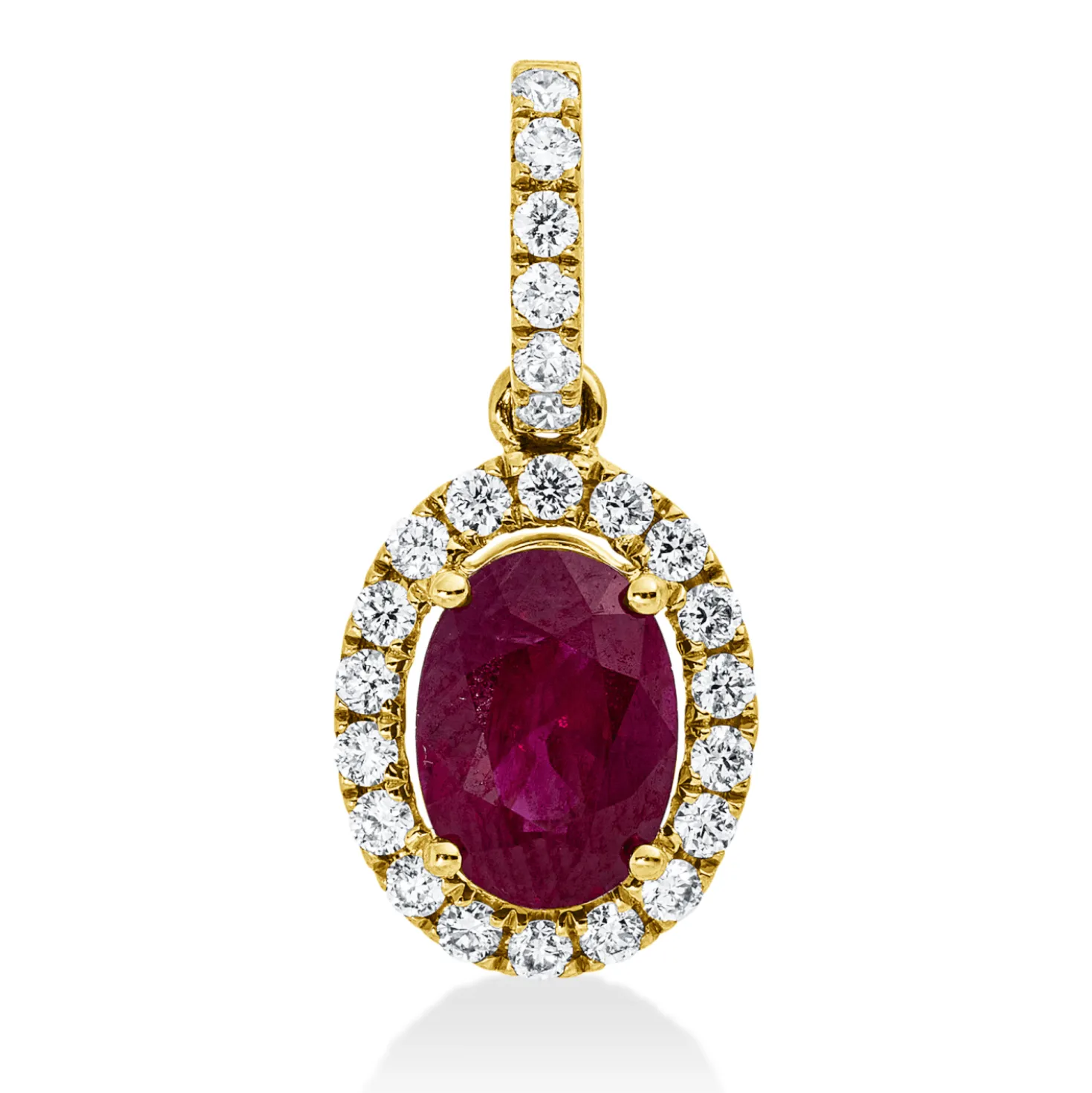 Anhänger aus 750 Gelbgold Rubin 1,01ct rot 24 Brillanten 0,2ct TW-SI 17,8x8mm