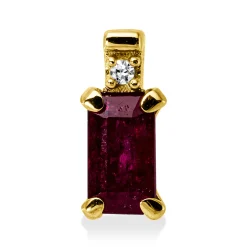 Anhänger aus 750 Gelbgold Rubin 0,27ct rot Diamant 0,01ct TW-SI 7,9x3,5mm
