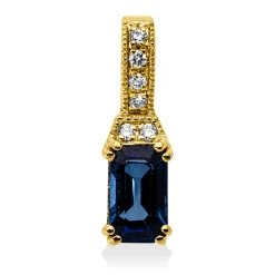 Anhänger aus 750 Gelbgold Saphir 0,36ct blau 6 Brillanten 0,02ct TW-PI 11,4x3,5mm