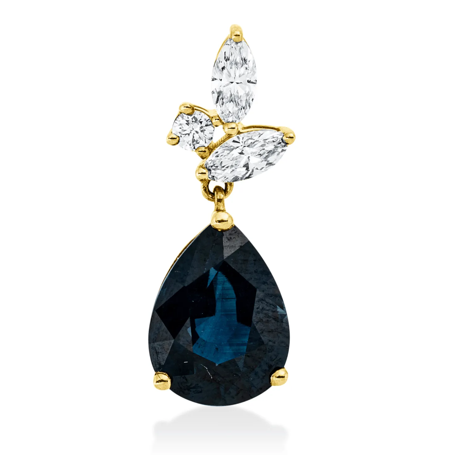 Anhänger aus 750 Gelbgold Saphir 1,51ct blau 3 Diamanten 0,14ct 16,5x6mm
