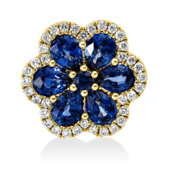 Anhänger aus 750 Gelbgold 7 Saphire 1,6ct blau 36 Brillanten 0,18ct TW-SI Ø13,5mm