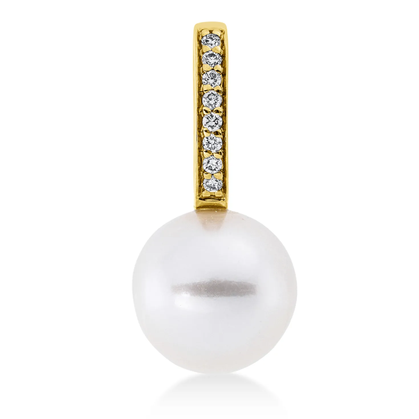 Anhänger aus 750 Gelbgold Süßwasser-Perle 9mm weiß 8 Brillanten 0,04ct TW-SI