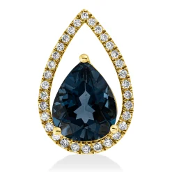 Anhänger aus 585 Gelbgold Topas 2,78ct London Blue 32 Brillanten 0,21ct W-SI/PI