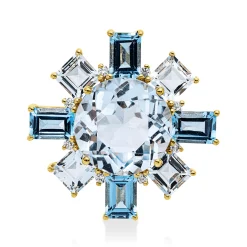 Anhänger aus 750 Gelbgold 9 Topase 10,2ct blau 8 Brillanten 0,08ct TW-SI 21,5x21mm