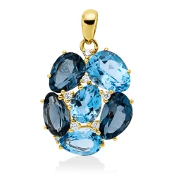 Anhänger aus 750 Gelbgold 6 Topase 7,5ct London Blue 7 Brillanten 0,11ct TW-SI