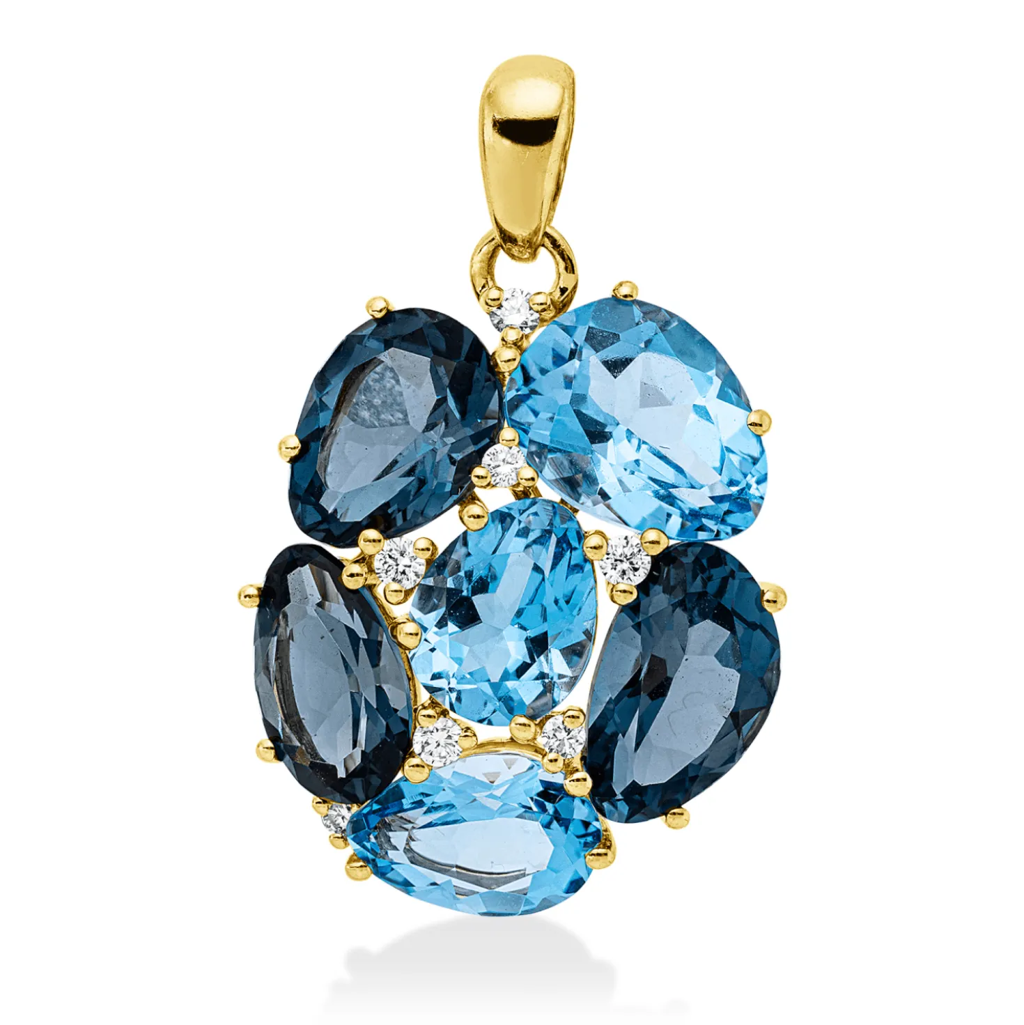 Anhänger aus 750 Gelbgold 6 Topase 7,5ct London Blue 7 Brillanten 0,11ct TW-SI