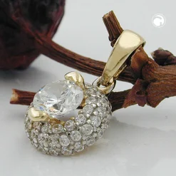 Anhänger aus 375 Gold Gelbgold mit Zirkonia 9mm teil-rhodiniert