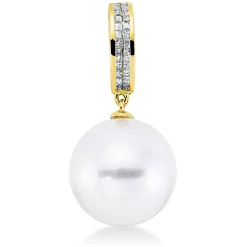 Anhänger aus 750 Gold Gelbgold Südsee-Perle 13mm weiß mit Diamanten