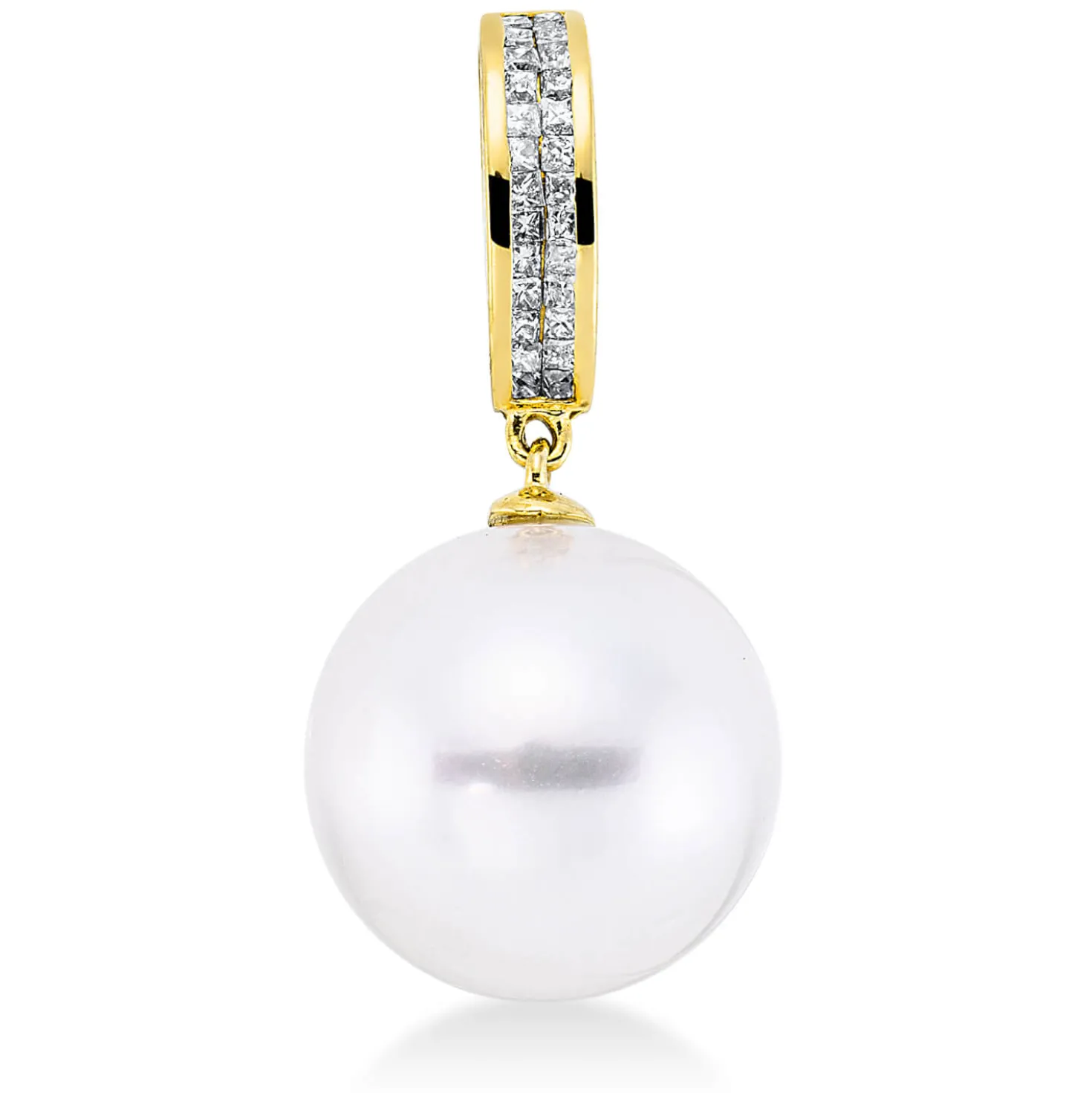 Anhänger aus 750 Gold Gelbgold Südsee-Perle 13mm weiß mit Diamanten