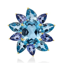 Anhänger aus 750 Gold Gelbgold 11 Tansanite 11,2ct blau 23x22mm