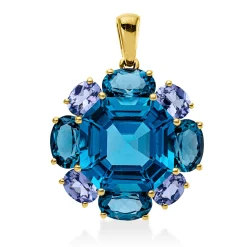 Anhänger aus 750 Gold Gelbgold 9 Tansanite 15,2ct blau 26,8x19,8mm mit Öse