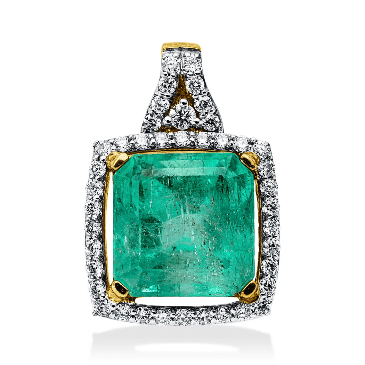 Anhänger aus 750 Gold gelb/weiß Smaragd 5,76ct grün 41 Brillanten 0,42ct F-SI