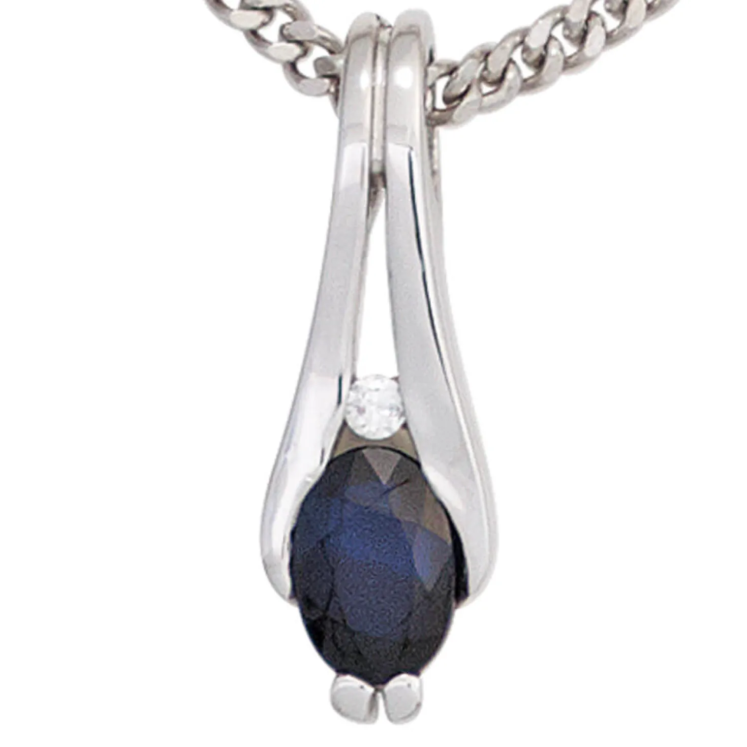 Anhänger aus 375 Gold Weißgold mit blauem Saphir & Diamant 17,8x5,9mm