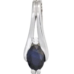Anhänger aus 375 Gold Weißgold mit blauem Saphir & Diamant 17,8x5,9mm