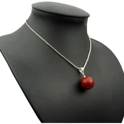 Anhänger aus Koralle Schaumkoralle Kugel Ø18mm & 925 Silber, braun-rot