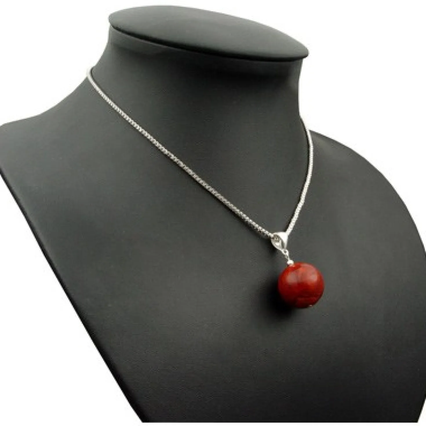 Anhänger aus Koralle Schaumkoralle Kugel Ø18mm & 925 Silber, braun-rot