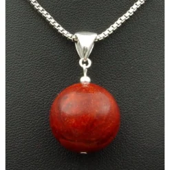 Anhänger aus Koralle Schaumkoralle Kugel Ø18mm & 925 Silber, braun-rot