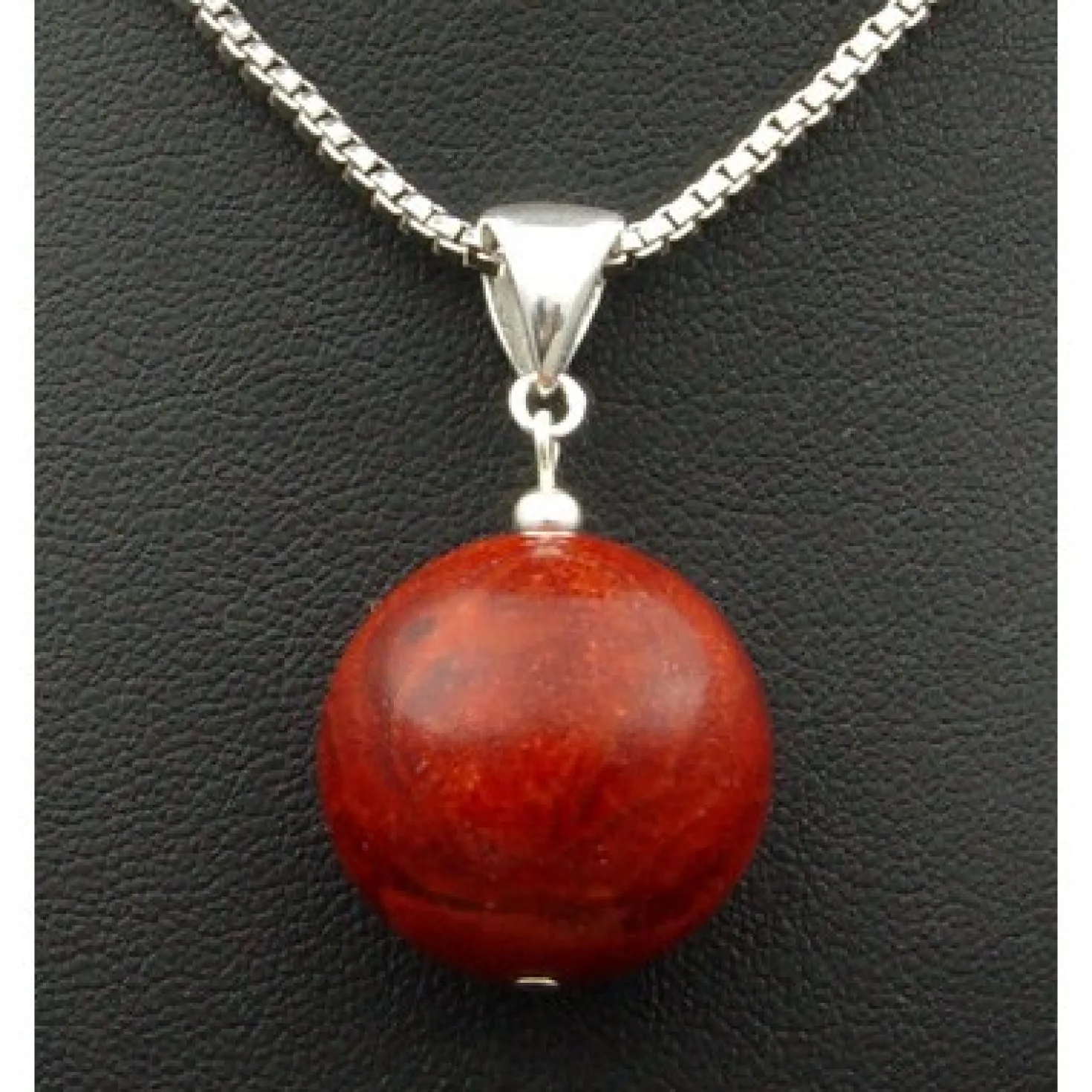 Anhänger aus Koralle Schaumkoralle Kugel Ø18mm & 925 Silber, braun-rot