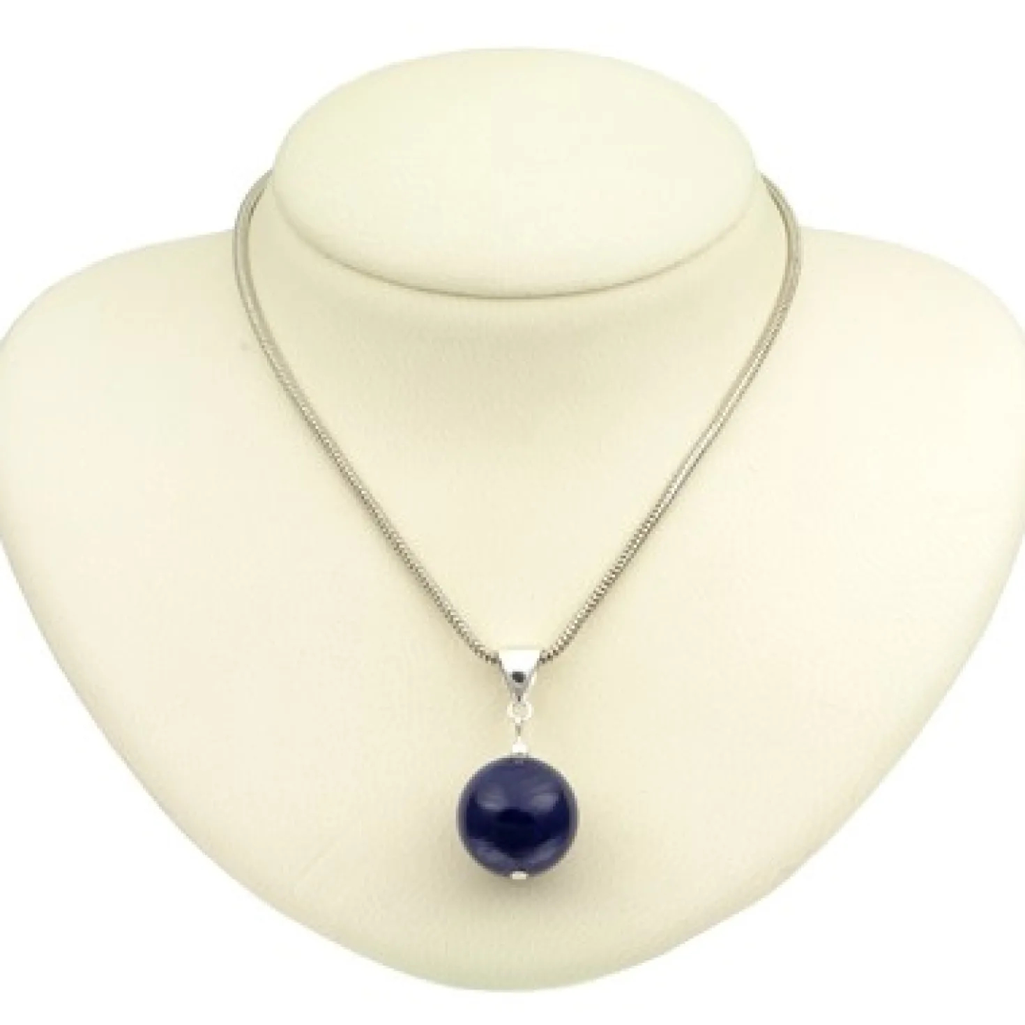 Anhänger aus Lapis-Lazuli & 925 Silber Kugel glatt dunkel-blau Halsschmuck