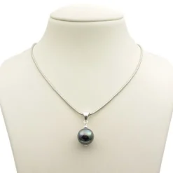 Anhänger aus Muschelkernperle & 925 Silber, Ø16mm, dunkelgrau