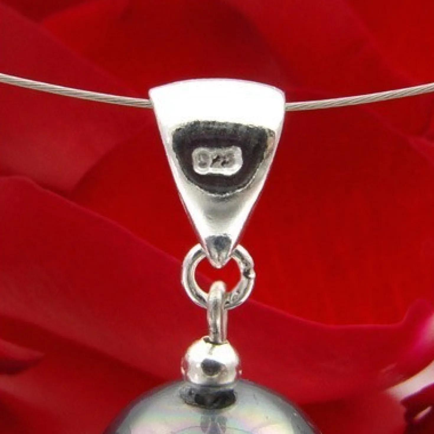 Anhänger aus Muschelkernperle & 925 Silber, Ø14mm, dunkelgrau anthrazit
